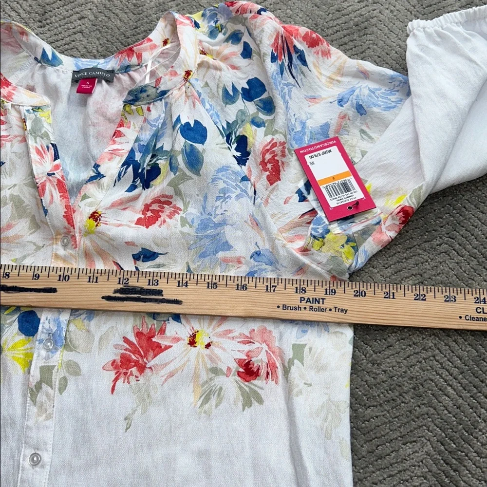 Vince Camuto Summer Swirl Floral Blouse Ultra White Size S Women Boho Peasant - Picture 9 of 11
